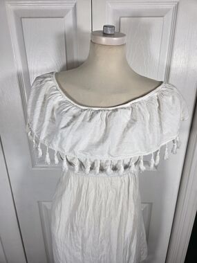 Sea Spice White Tassel Off Shoulder Dress Boho Beach Cover Up M